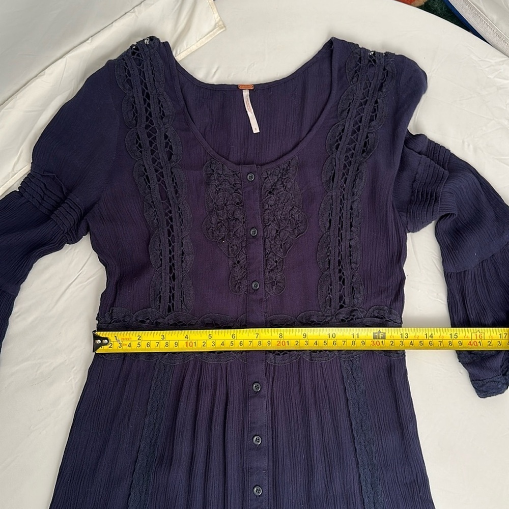 Free People navy boho three quarter bell sleeve maxi dress 2 - Picture 6 of 12